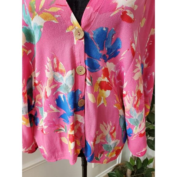 Vici Women Pink 100% Rayon V-Neck 3/4 Sleeve Buttons Front Casual Shirt Size L - Picture 3 of 11